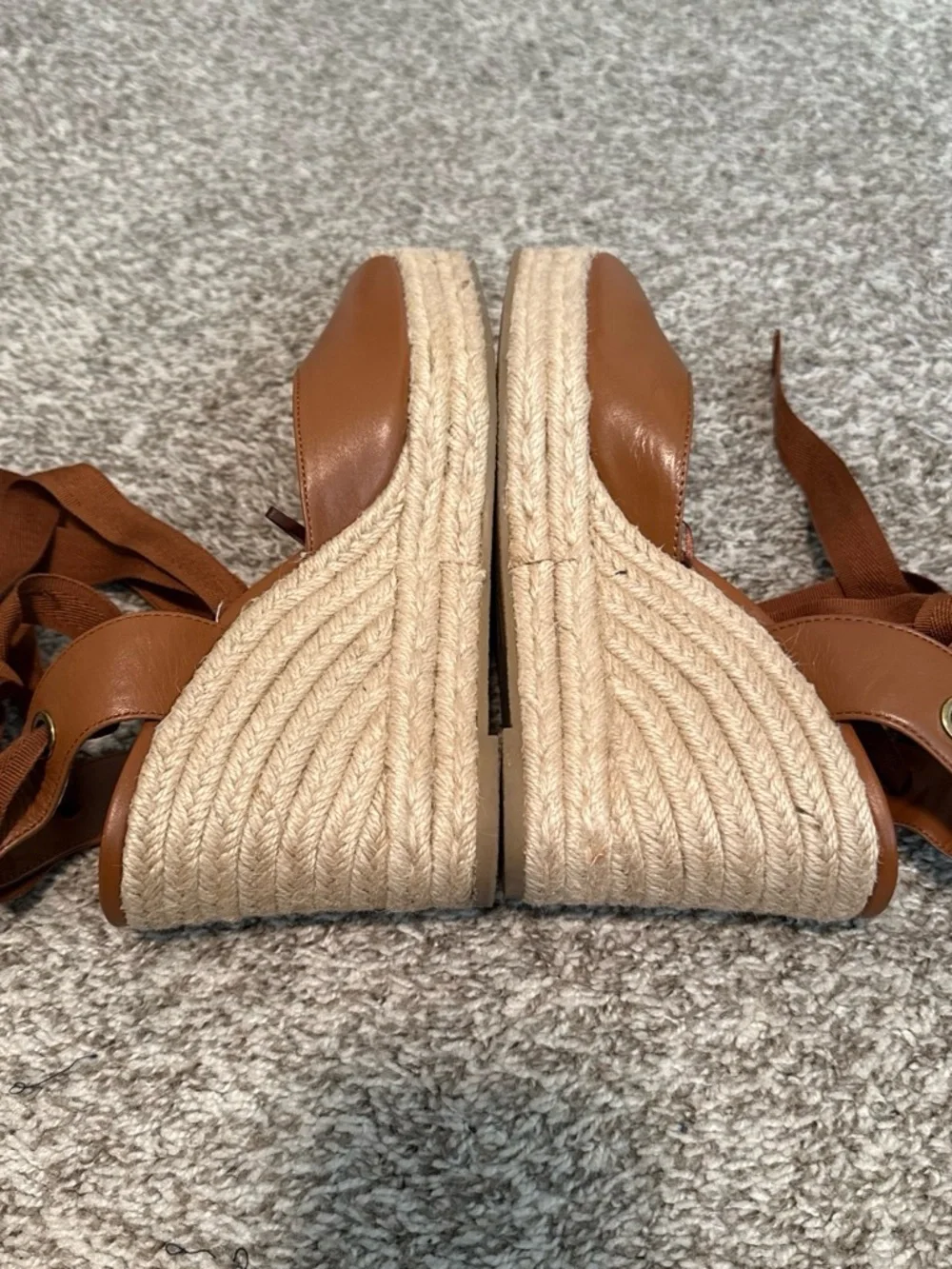 Zara Tan Leather Espadrille Wedge with Ankle Tie